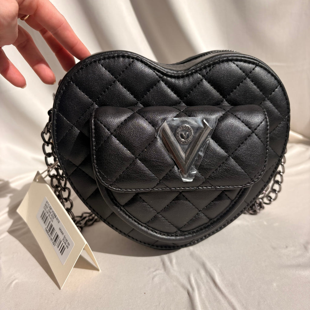 Valentino Orlandi Black Quilted Heart Crossbody Bag, NWT