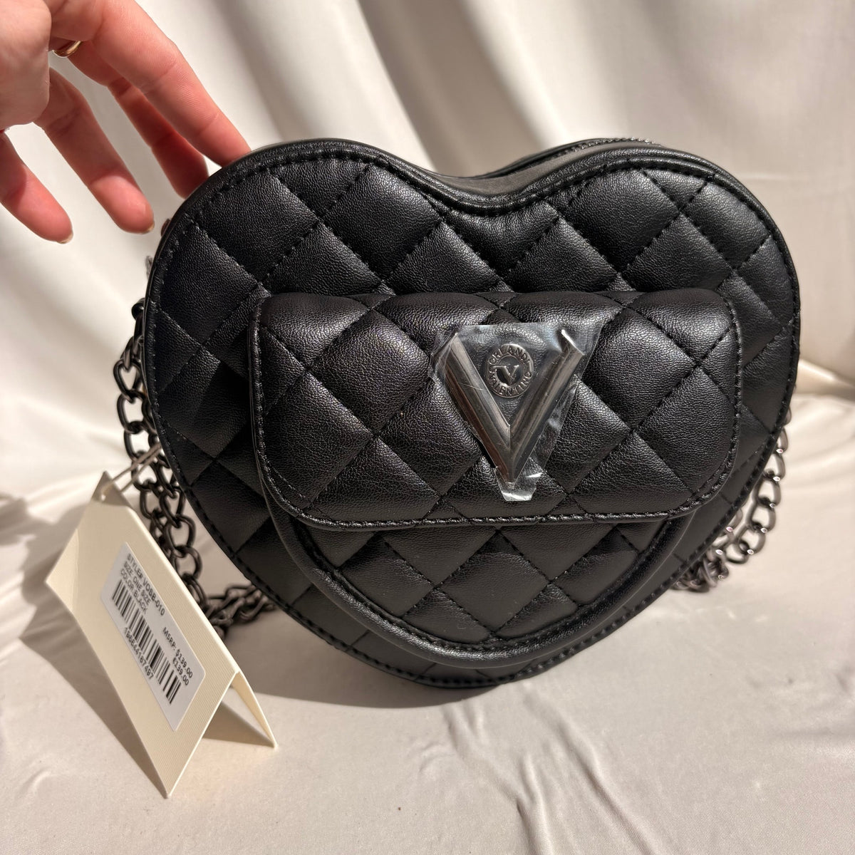 Valentino Orlandi Black Quilted Heart Crossbody Bag, NWT