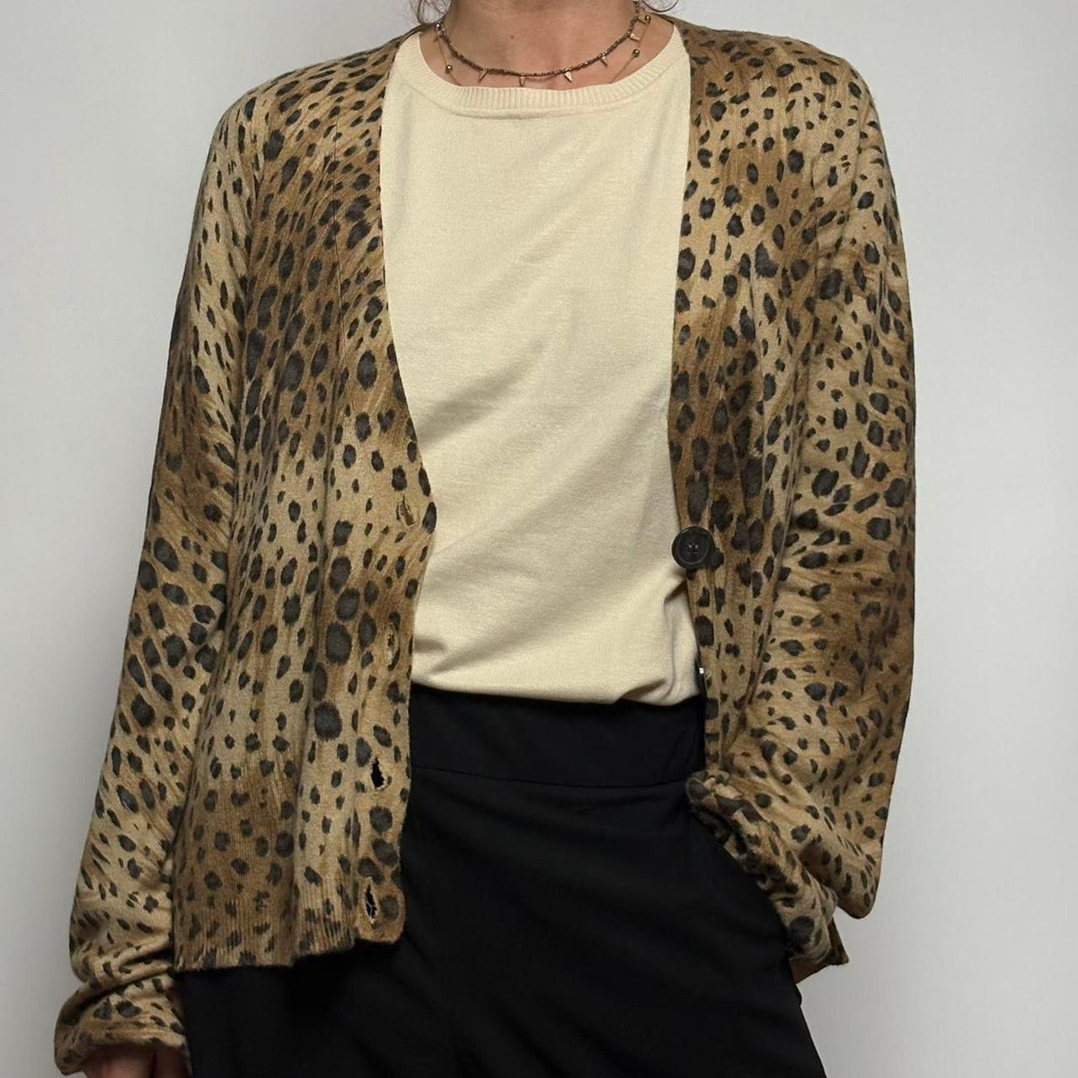 Josephine Chaus Cheetah Print Cardi ~ Silk Blend - L