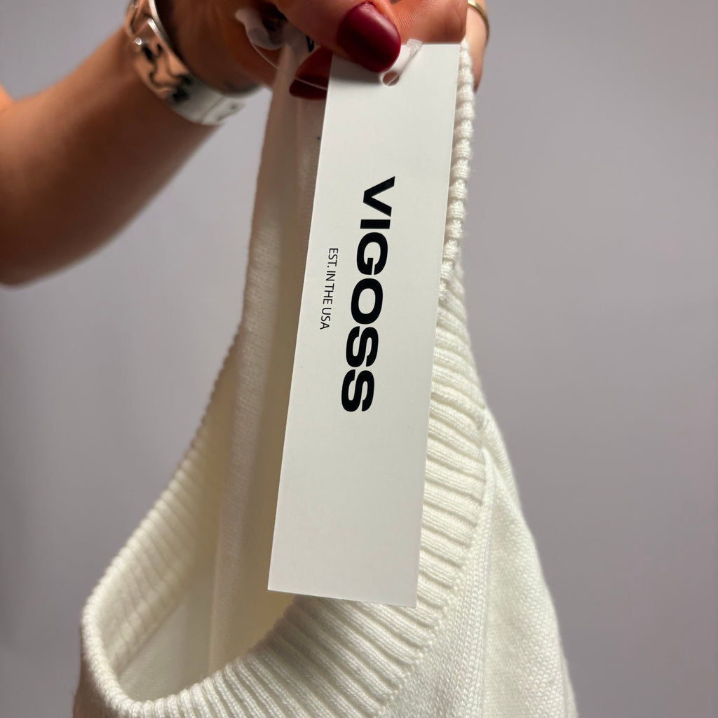 Vigoss White Crew Neck Sweater - NWT, Size Large