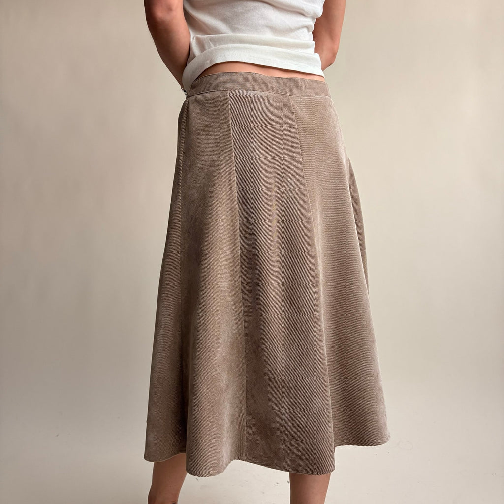 Edinburgh Woolen Mills Taupe A-Line Midi Skirt - Elastic Panel Waist, Size Small