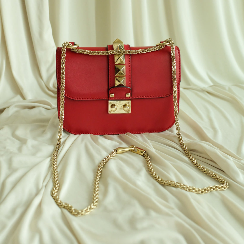 Valentino Garavani Glam Lock Rock Stud Red Shoulder Bag