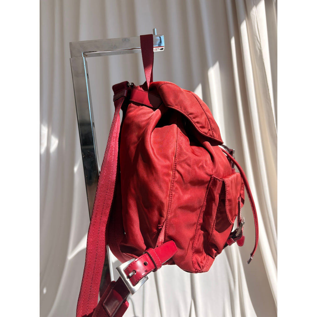 Vintage Prada Red Tessuto Vela Nylon Drawstring Backpack
