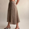 Edinburgh Woolen Mills Taupe A-Line Midi Skirt - Elastic Panel Waist, Size Small