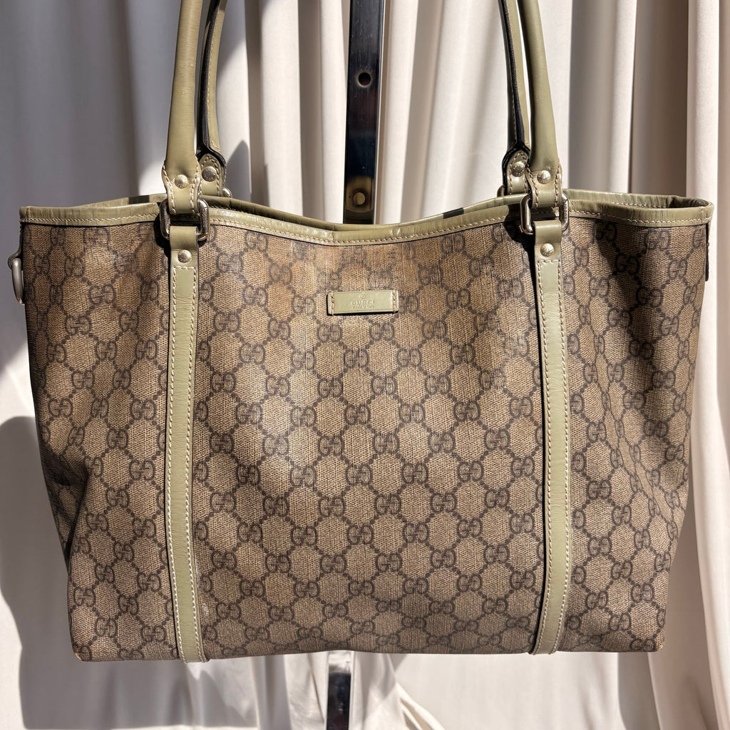 Gucci GG Supreme Olive Green Trim Joy Tote Bag