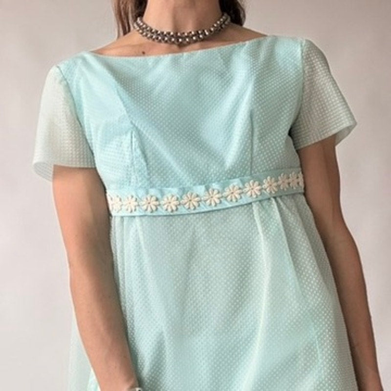 Vintage Lorrie Deb SF Mint Swiss Dot Empire Waist Maxi Dress