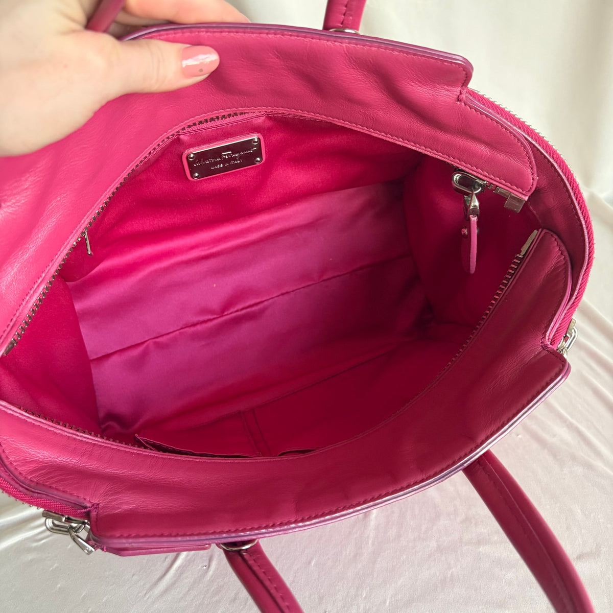 Salvatore Ferragamo Verve Pink Woven Satin Tote