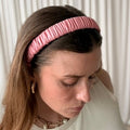 Pink Ruched Faux Leather Headband - Retro, Light Pink