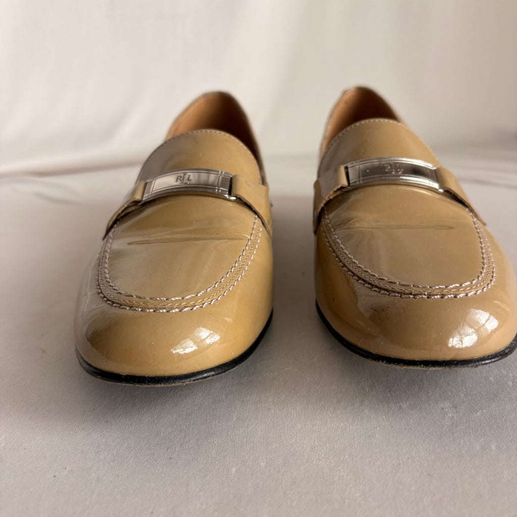 Vintage Ralph Lauren Tan Patent Leather Loafers - Silver Hardware