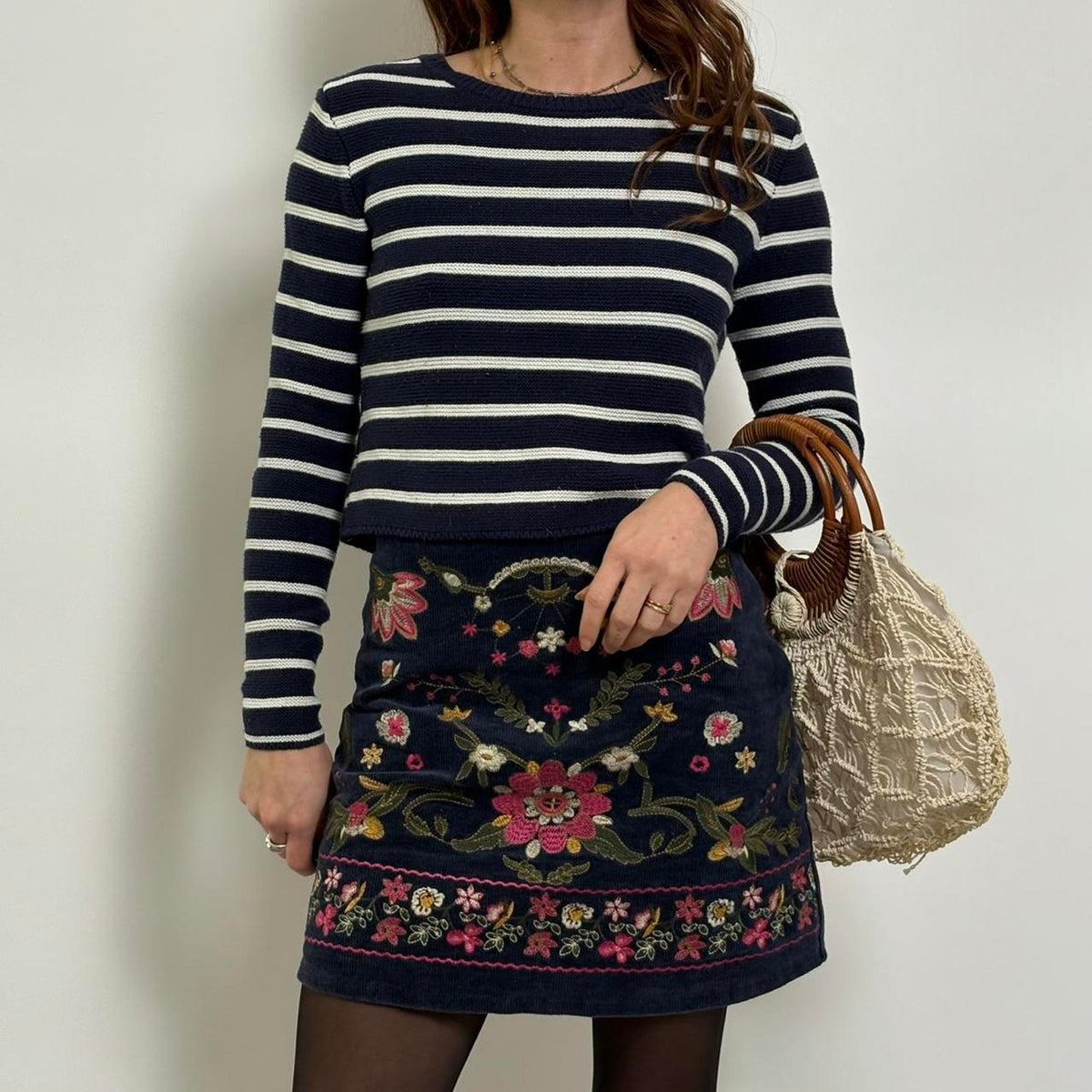 Navy & White Striped Cotton Sweater  | Truth | M