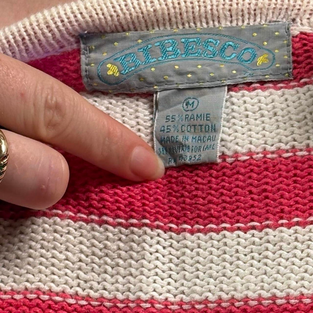 Vintage Pink and White Bibesco Sweater | M