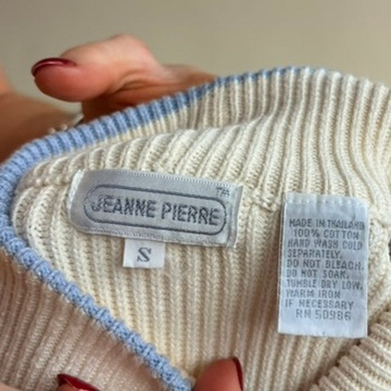 Jeanne Pierre Striped Mock Neck Sweater - Blue & White, 100% Cotton,  Size Small