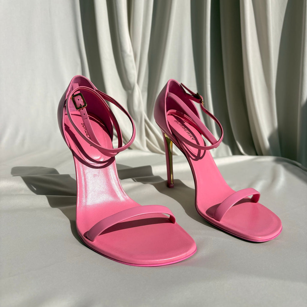 Burberry Octavia 100mm Pink Leather Strap Sandals Gold Accents Size EUR39 US8