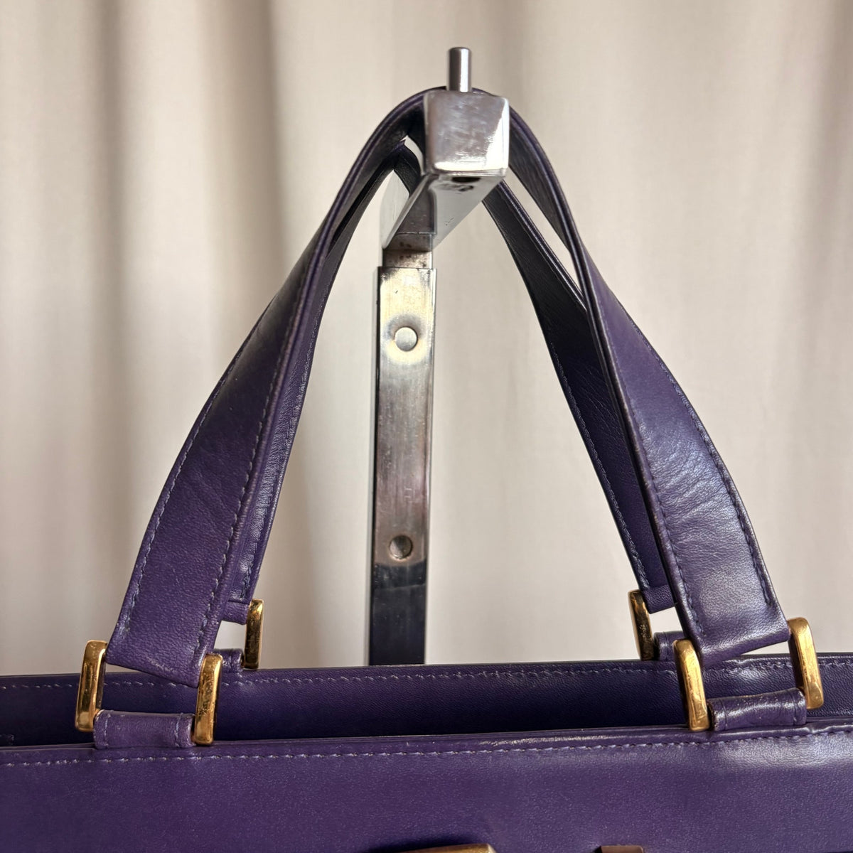 Vintage Gianni Versace Signature Buckle Purple Leather Handbag