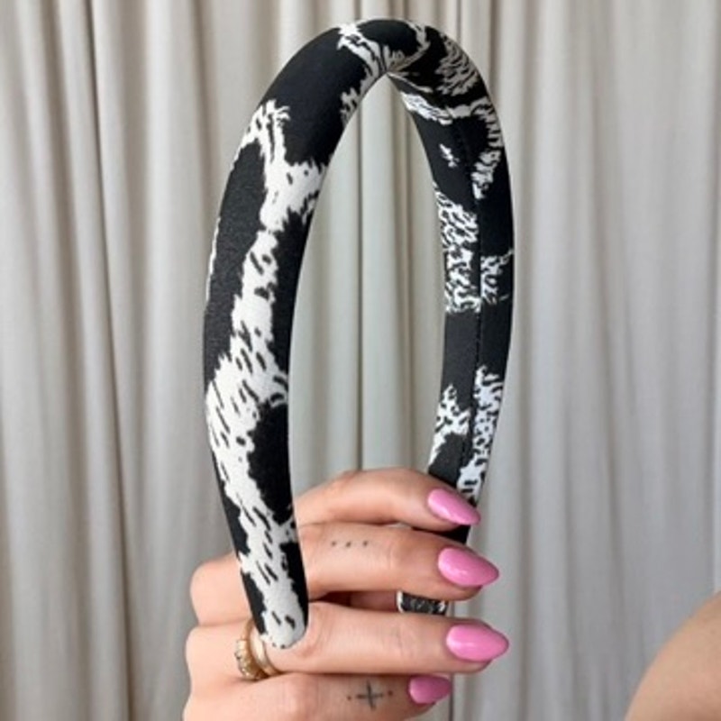 Black & White Padded Headband - Abstract Spot Print, 90s Vintage