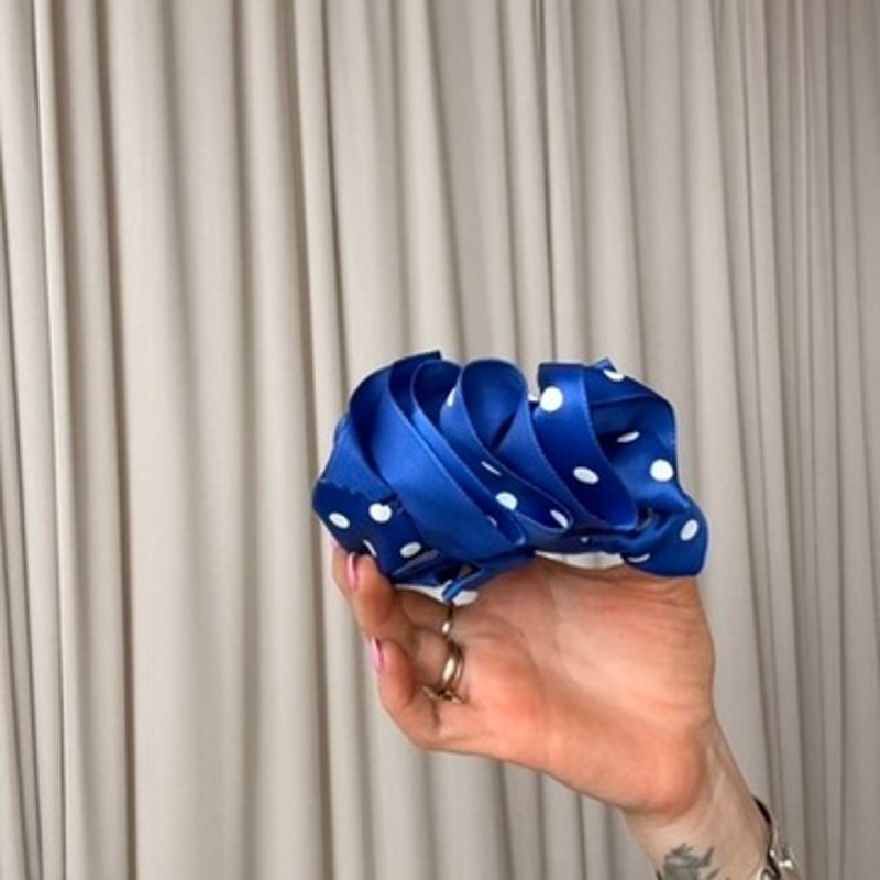 Blue & White Polka Dot Ribbon Claw Clip - Retro, 4"