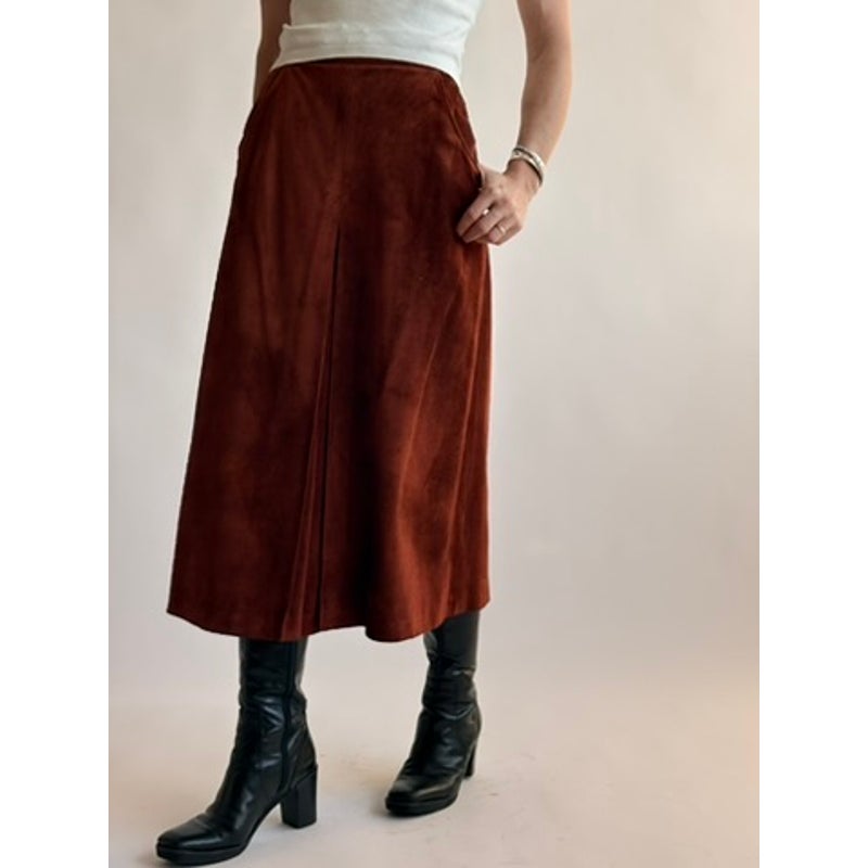 Vintage Burnt Orange Genuine Suede Midi Skirt