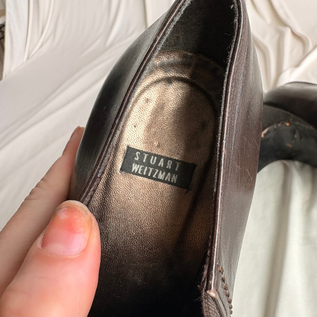 Vintage Stuart Weitzman Brown Leather Ankle Booties - Curved Heel, 7.5
