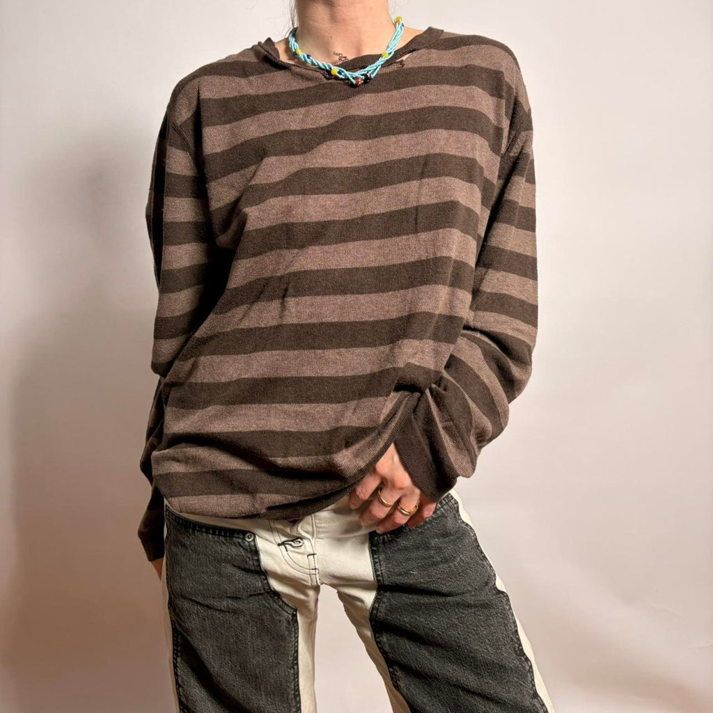 Sebastian Cooper Cashmere Blend Brown Stripped Sweater - M