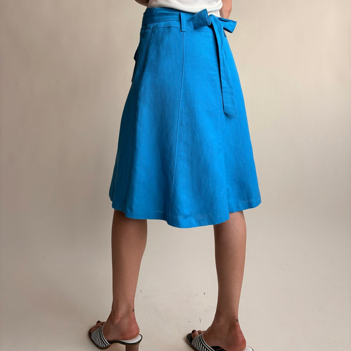 Ann Taylor Turquoise A-Line Skirt - Linen Blend, Utility Pockets, Belt, Size 0