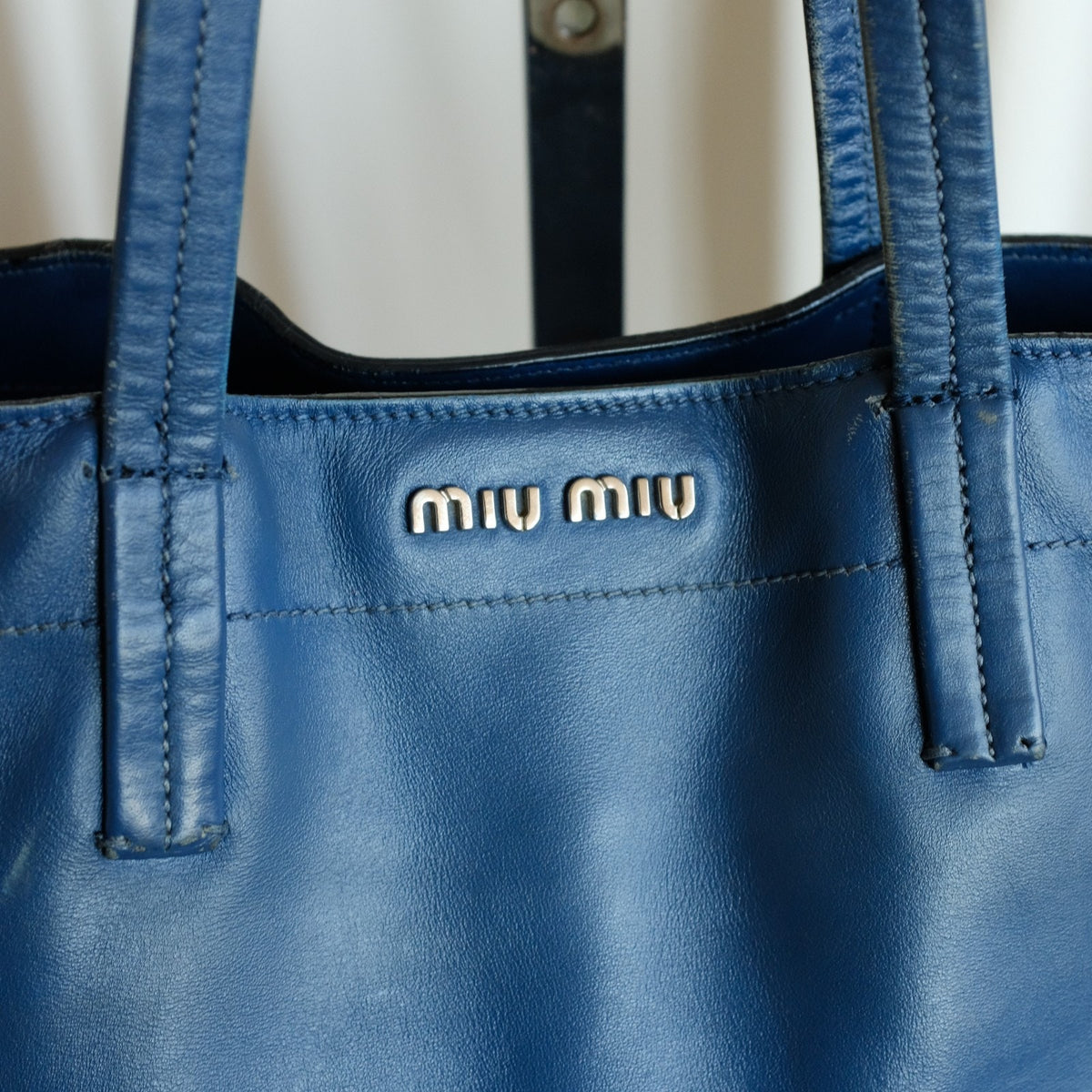 MIU MIU Vitello Soft Leather Shopping Tote Bag - Blue & Navy Two-Tone w/ COA