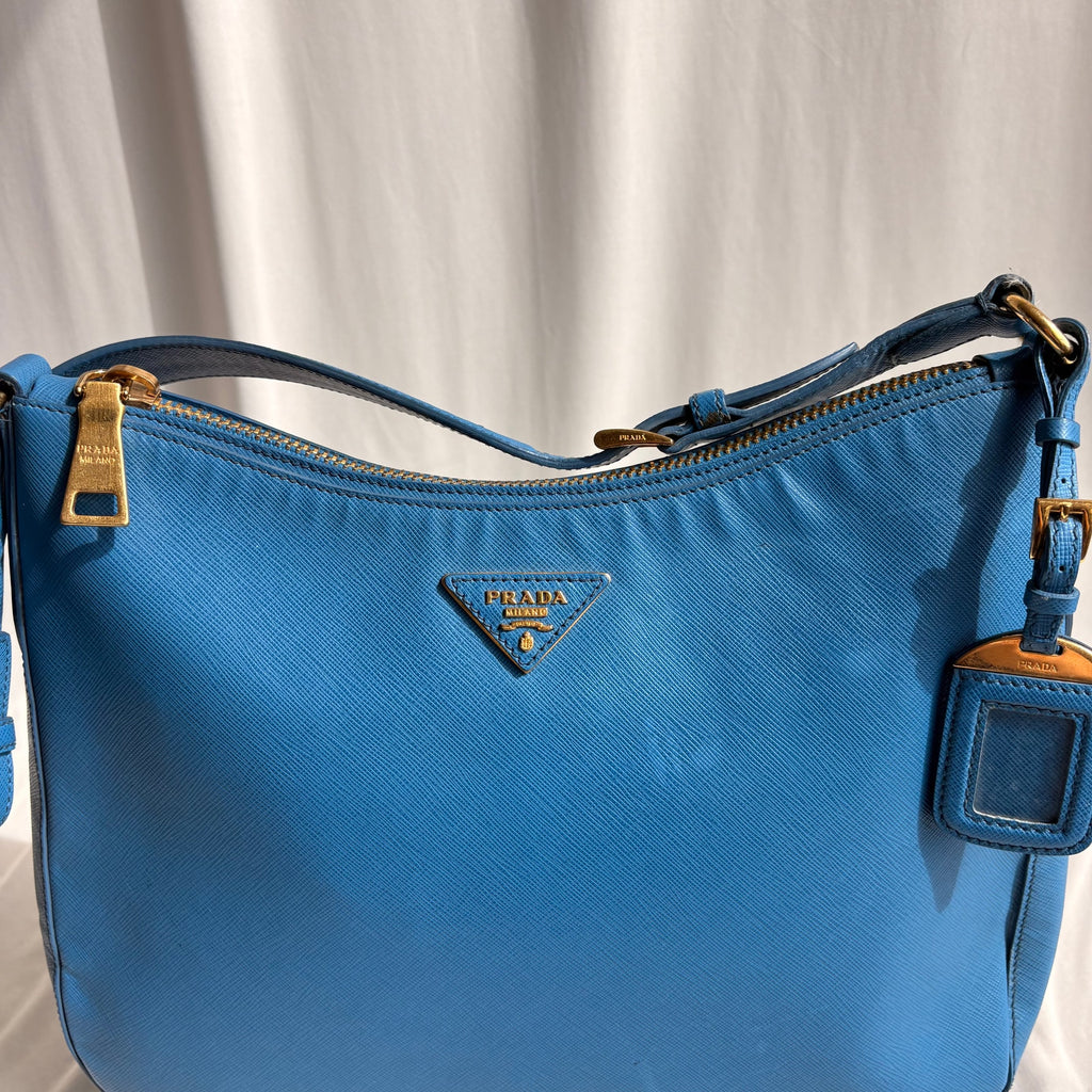 Prada Saffiano Lux Leather Shoulder Bag - Cobalt Blue
