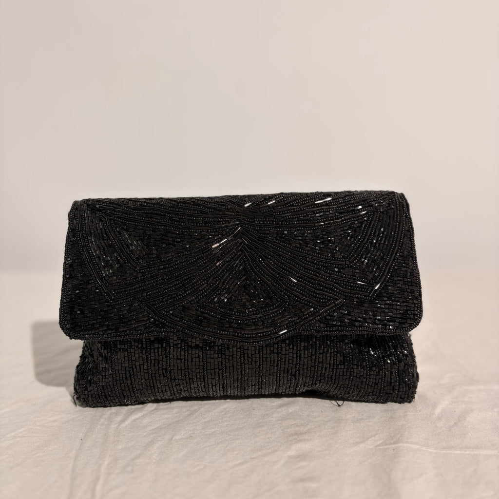 Vintage Magid Black Beaded Clutch - 8"x5"