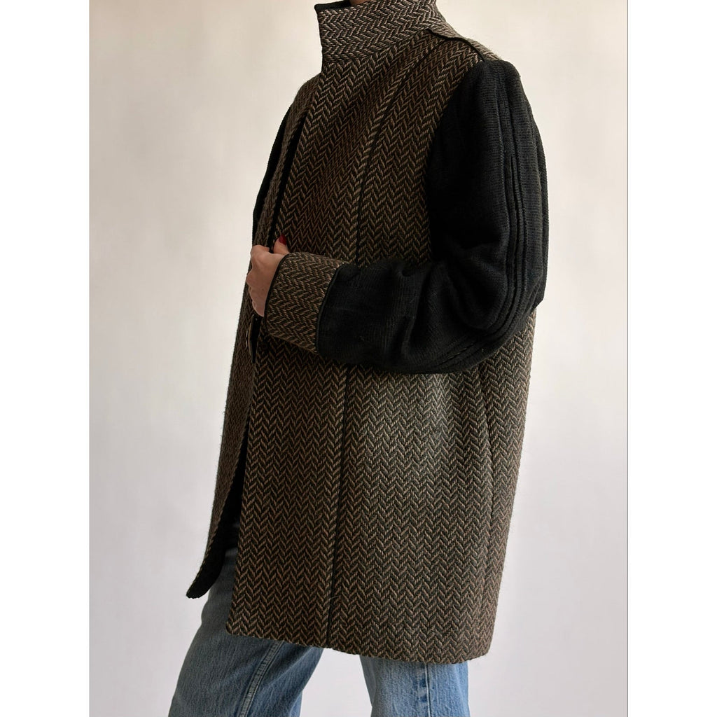 Barbara Perry Black & Brown Geometric Woven "Art-to-Wear" Blazer
