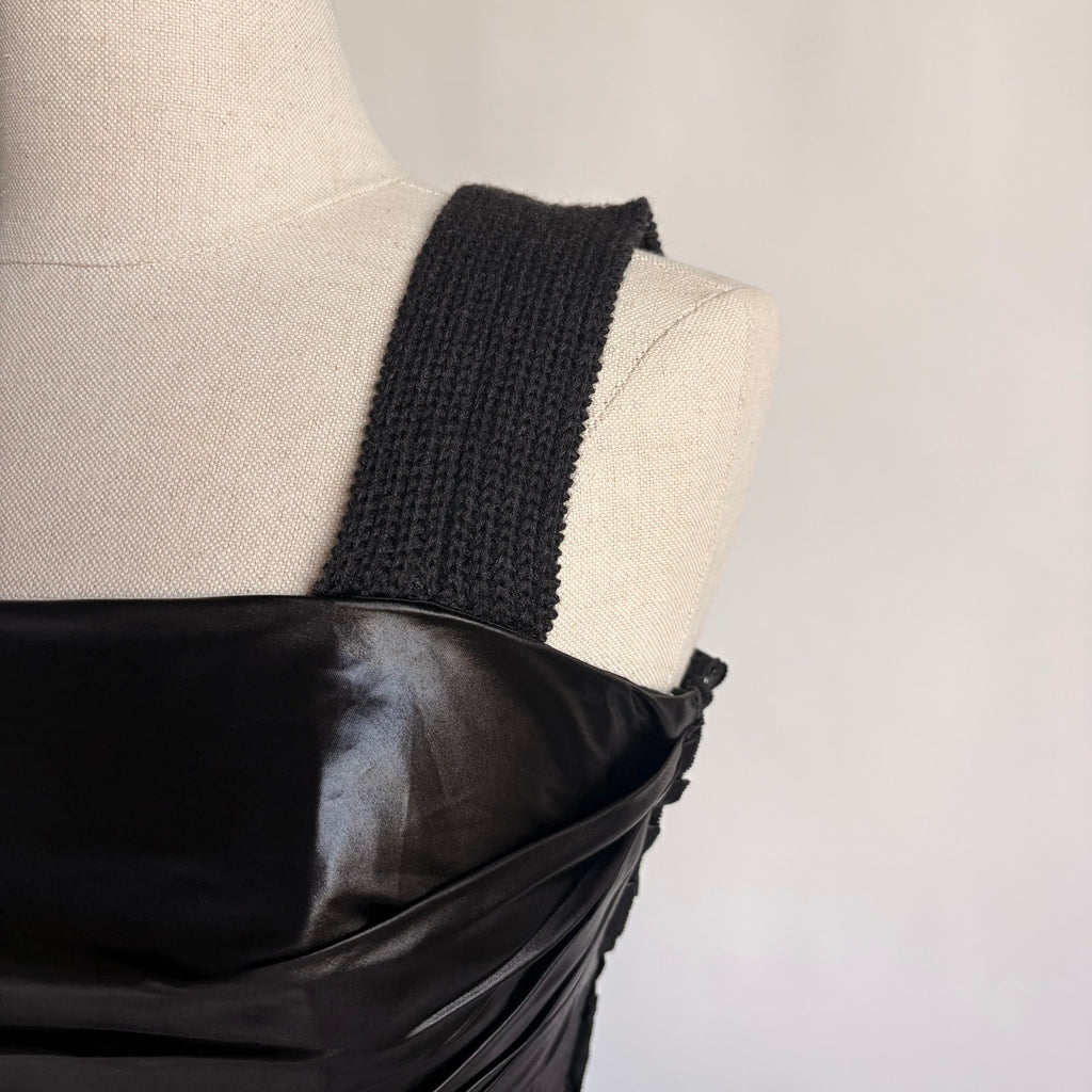 Prada Black Draped Tech Satin A-Line Cocktail Dress - SS 2006
