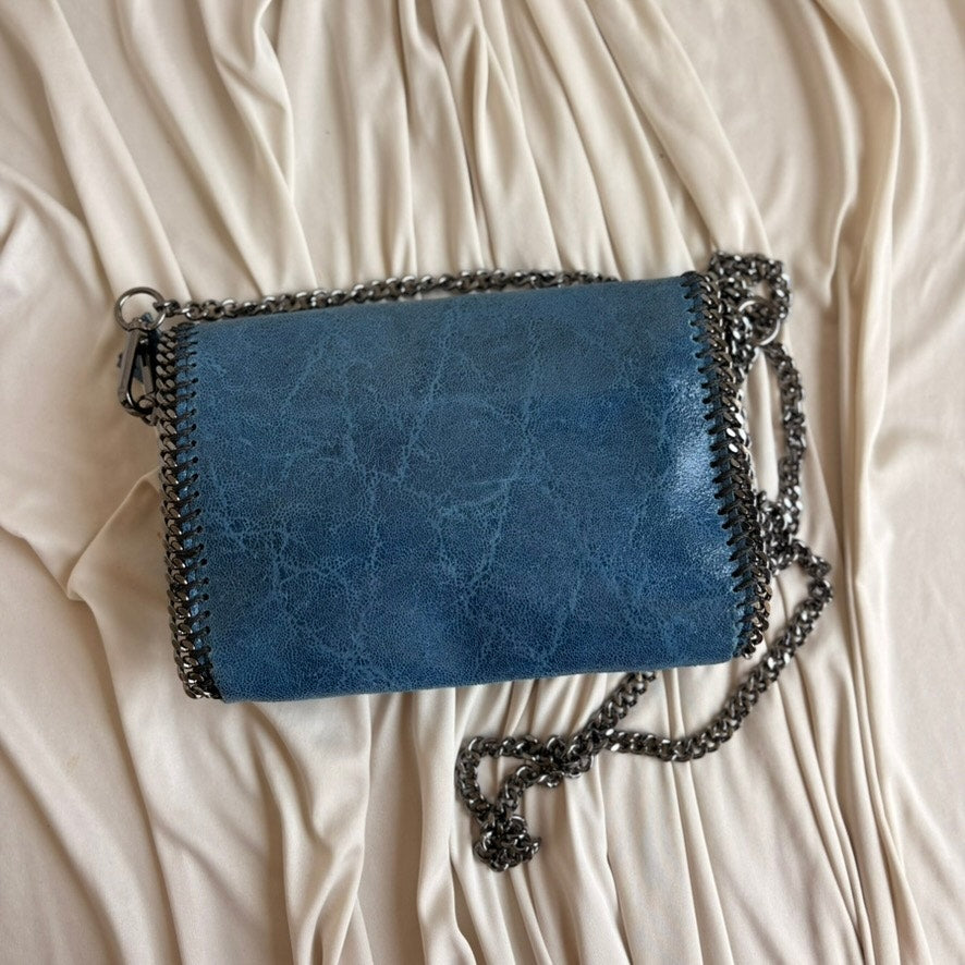 Borse in Pelle Blue Chain Crossbody - Gunmetal Texture, Made in Italy