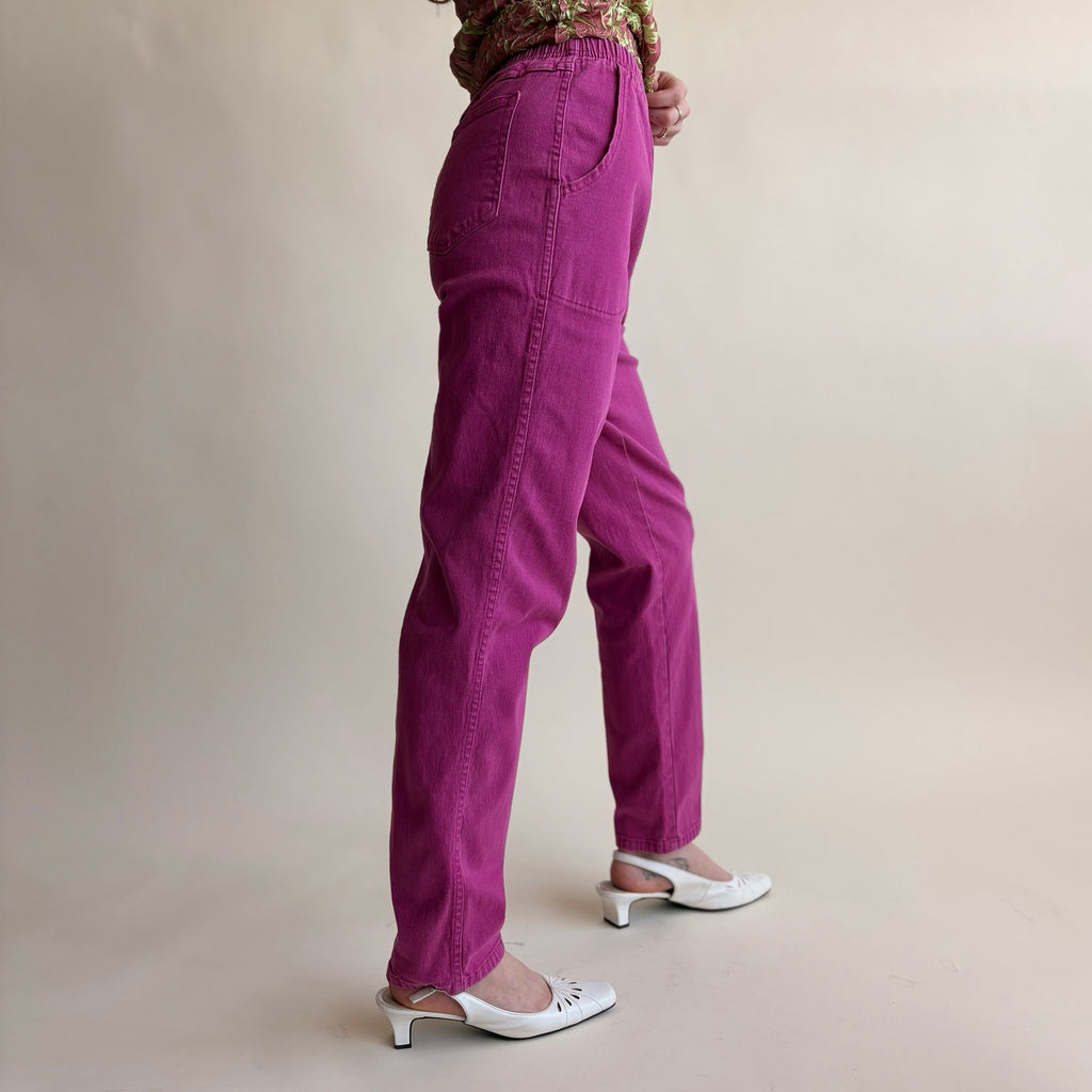Denim & Co. Fuchsia Cotton Track Pants - Size Small