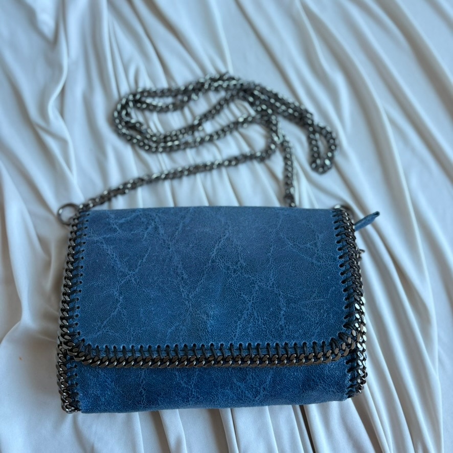 Borse in Pelle Blue Chain Crossbody - Gunmetal Texture, Made in Italy