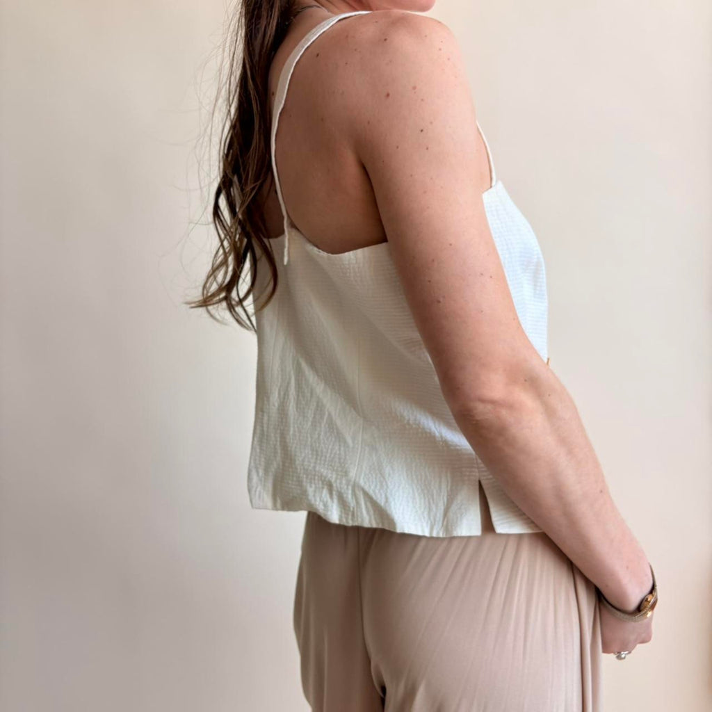 Worth Double-Breasted White Button-Down Top - Made in USA, Size M