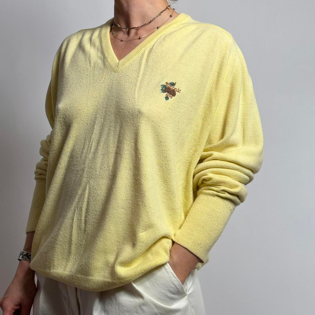 Vintage Yellow Taconic 1896 Izod V-Neck Sweater Taconic patch - Mens Large