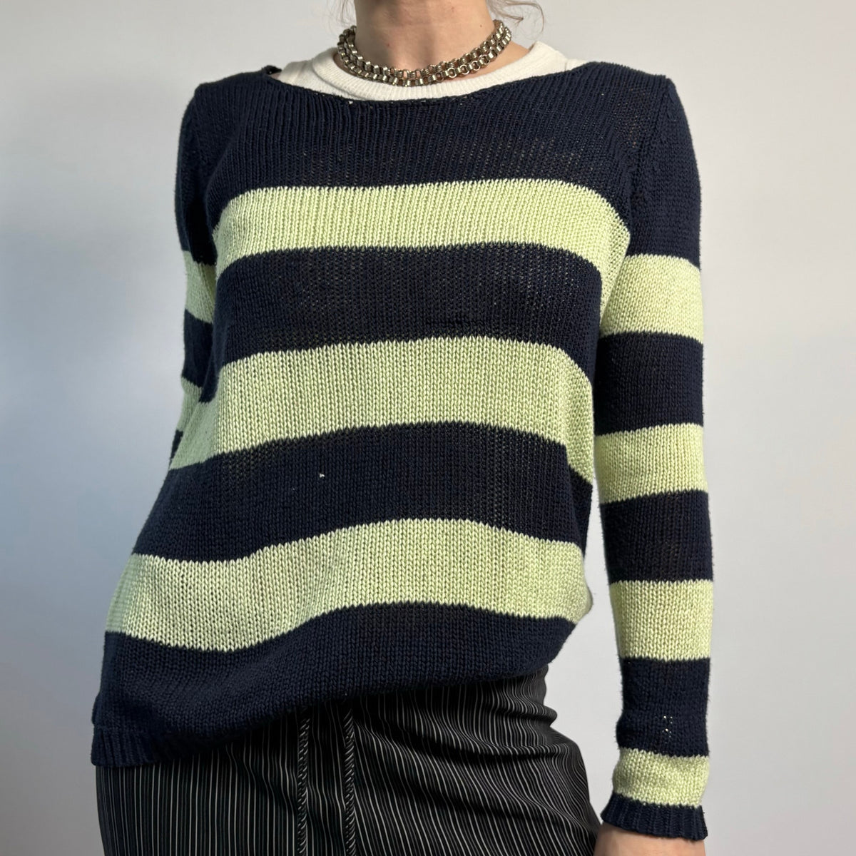 Olive & Oak Striped Open Back Sweater - Size Small