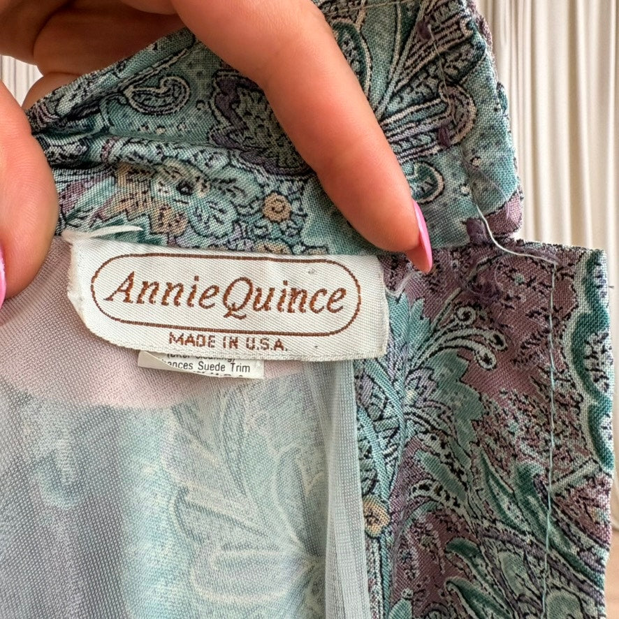 Annie Quince Teal Paisley Drop-Waist Maxi - 80s,Made in USA, Size 12 (Fits L)