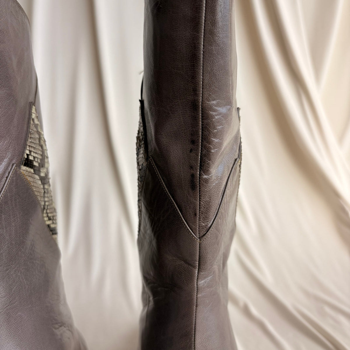 Bruno Magli Color-Block Mid-Calf Boots -  Grey & Snakeskin, EU 36