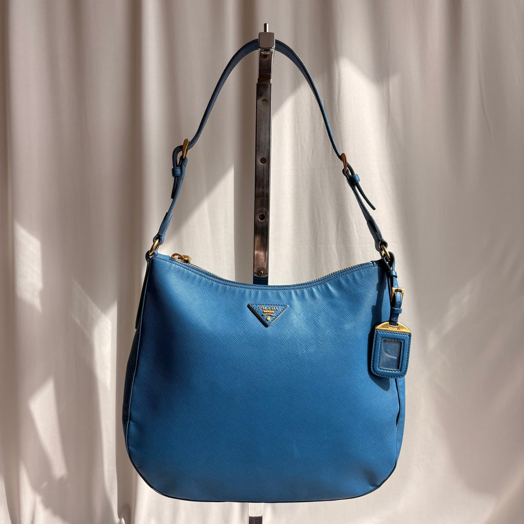 Prada Saffiano Lux Leather Shoulder Bag - Cobalt Blue
