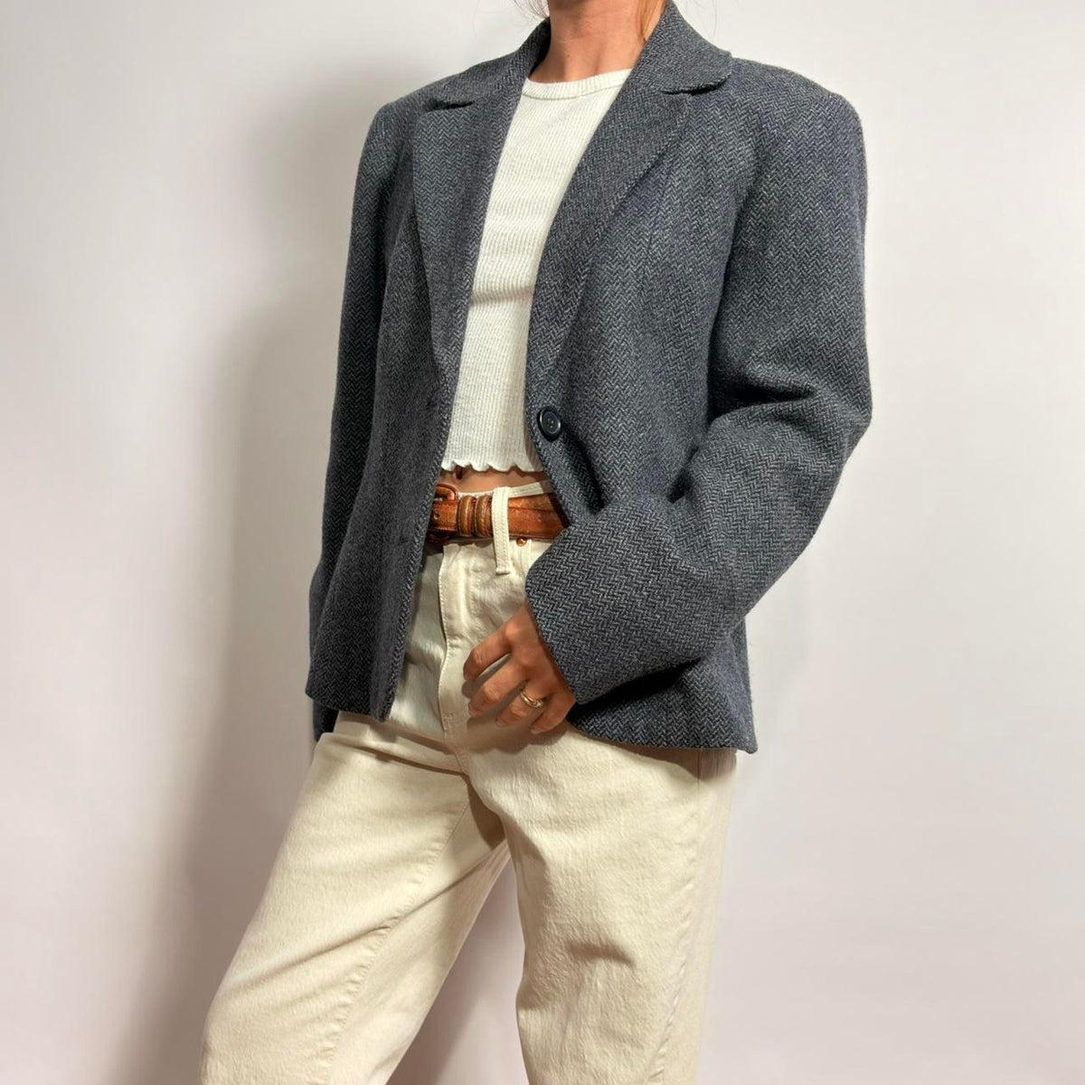 Vintage Lands' End Wool Blazer - Blue Grey -size 14