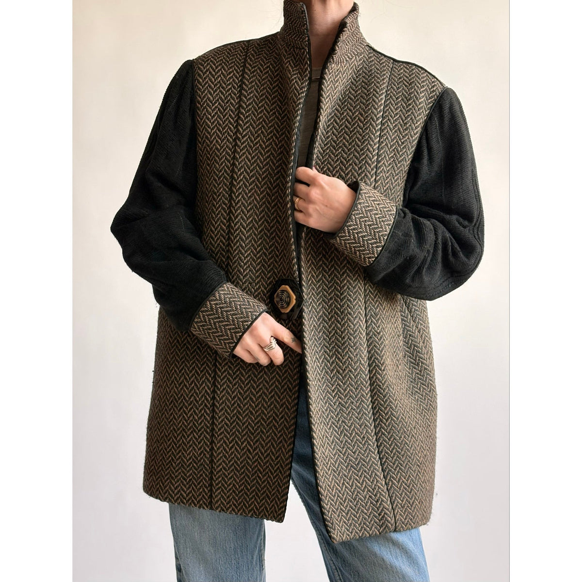 Barbara Perry Black & Brown Geometric Woven "Art-to-Wear" Blazer