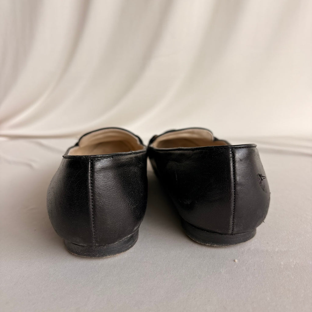Vintage Joan & David Black Leather Loafers - Gold Gancini Hardware, Square Toe
