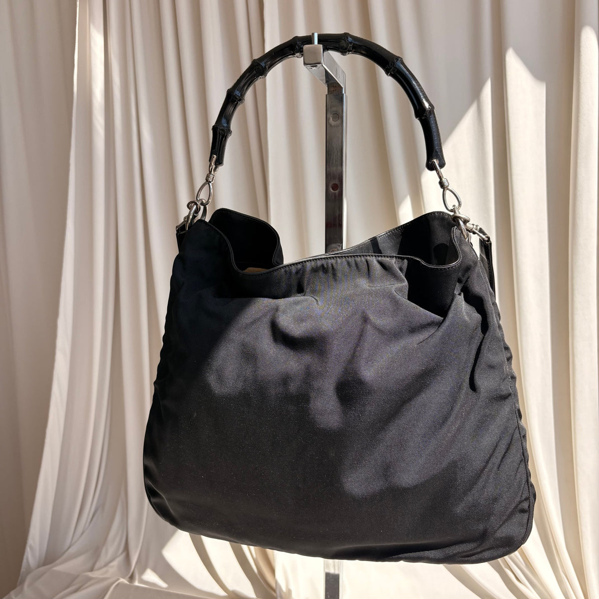 Gucci Bamboo Hobo Bag - Black Nylon, Leather, Tom Ford Era