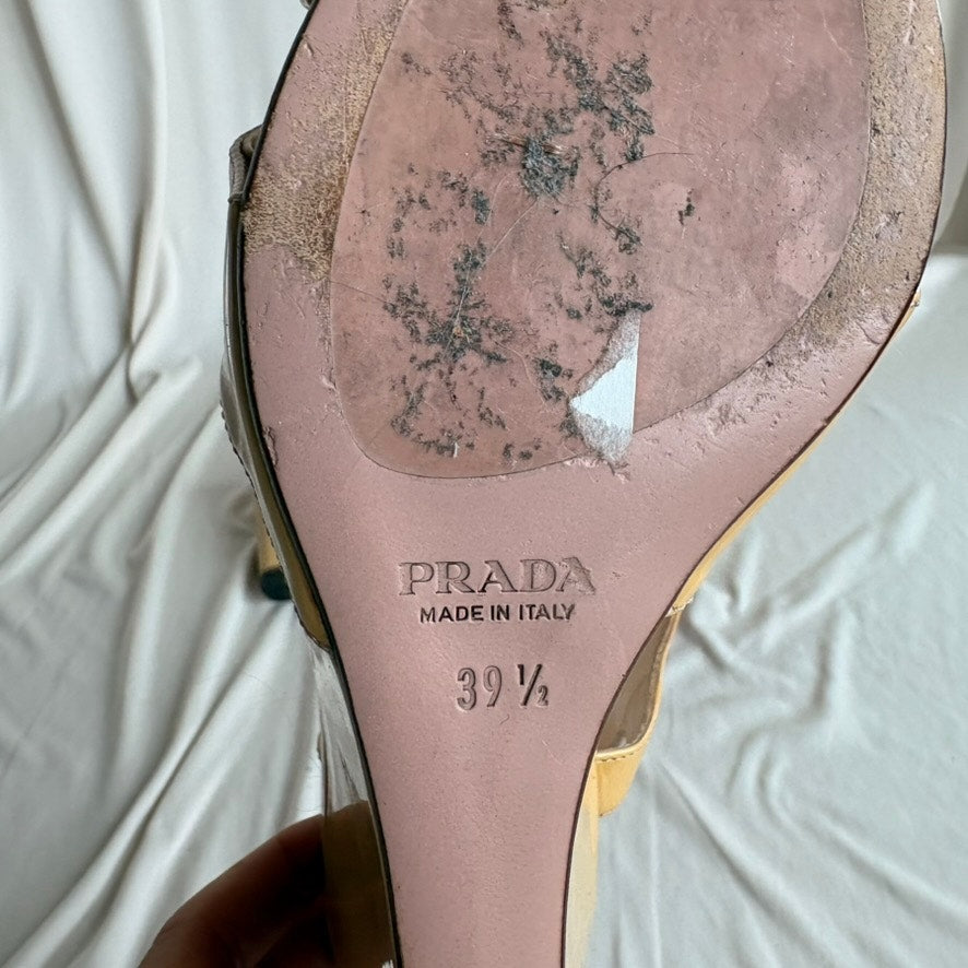 Vintage Prada Butter Yellow Patent Leather Wedge Sandals - Y2K, EU 39.5/US 9.5