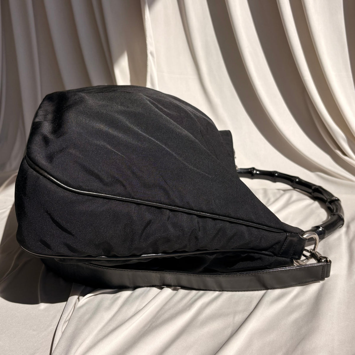 Gucci Bamboo Hobo Bag - Black Nylon, Leather, Tom Ford Era