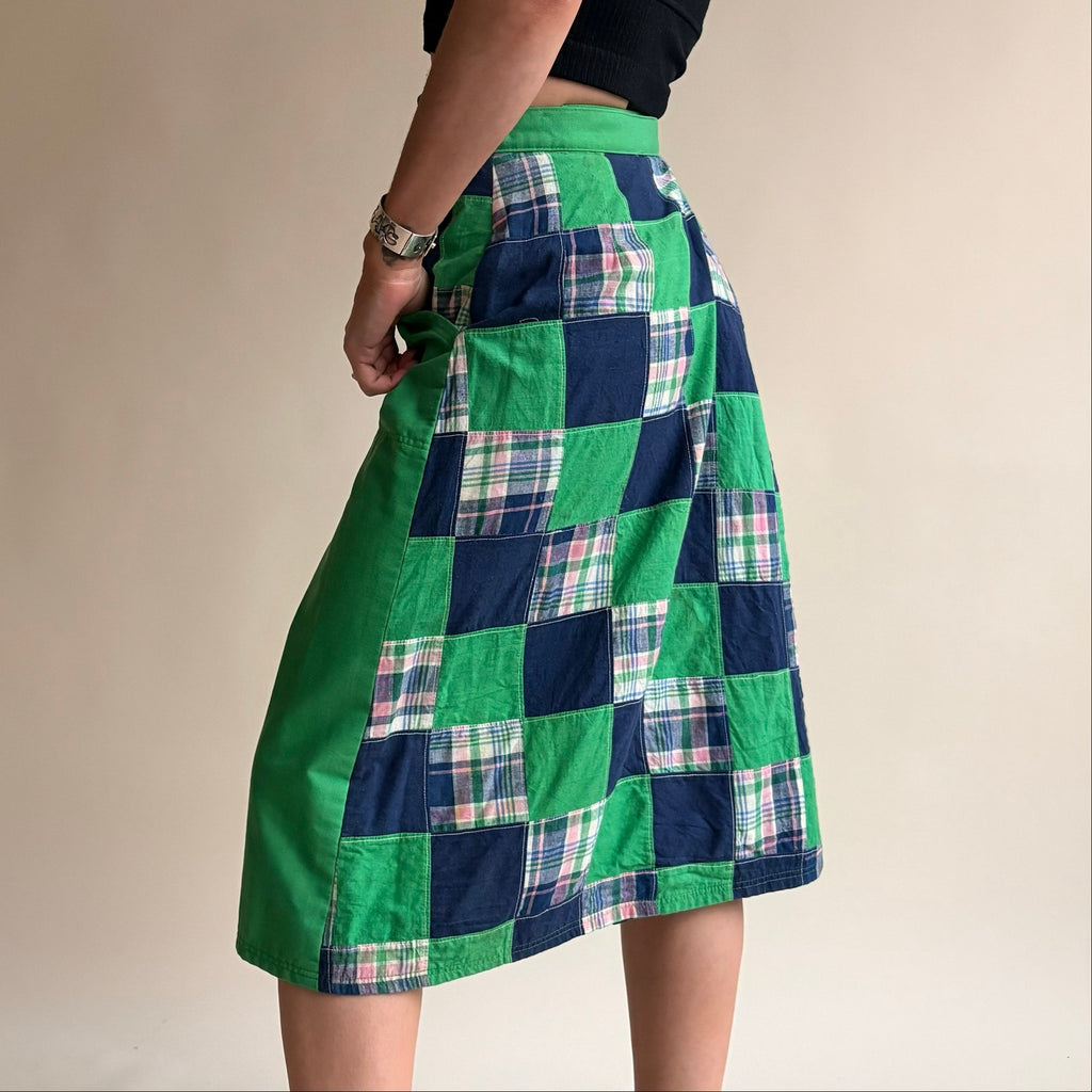 Bay Country Classics Green & Navy Patchwork Wrap Skirt - Reversible, One Size