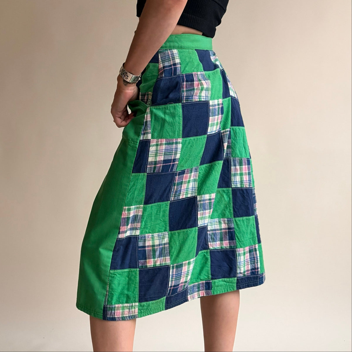 Bay Country Classics Green & Navy Patchwork Wrap Skirt - Reversible, One Size