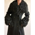 Vintage 1970s Black Wool & Mongolian Shearling Coat