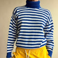 Nantucket Mills Striped Turtleneck - White & Blue, Made in USA, Size M