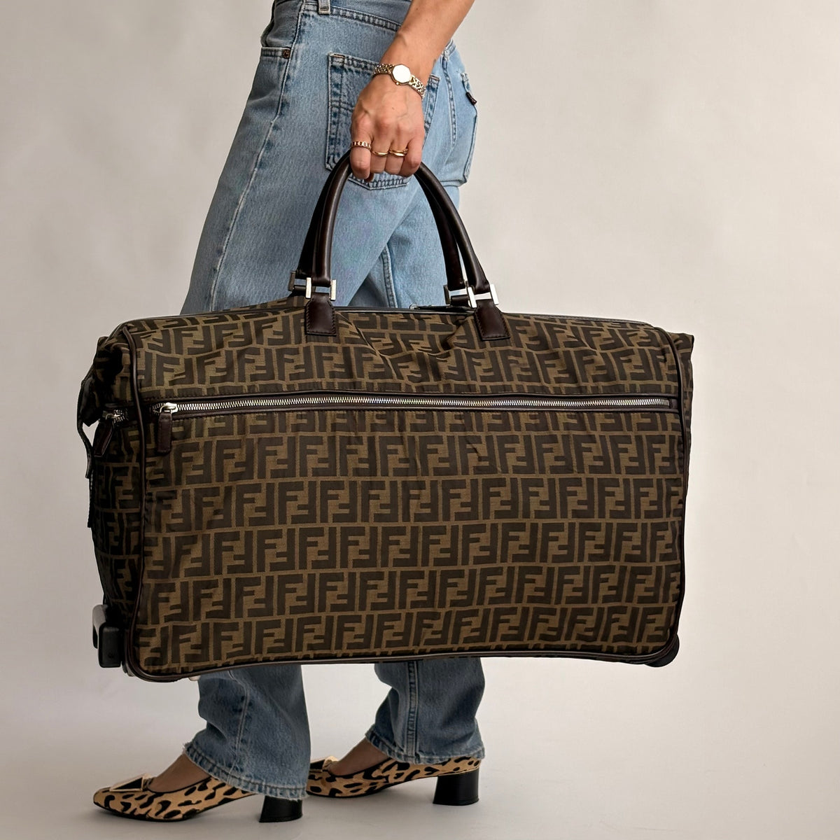 Vintage Fendi Zucca Rolling Duffel Bag / Trolley Case - 1999 Collection
