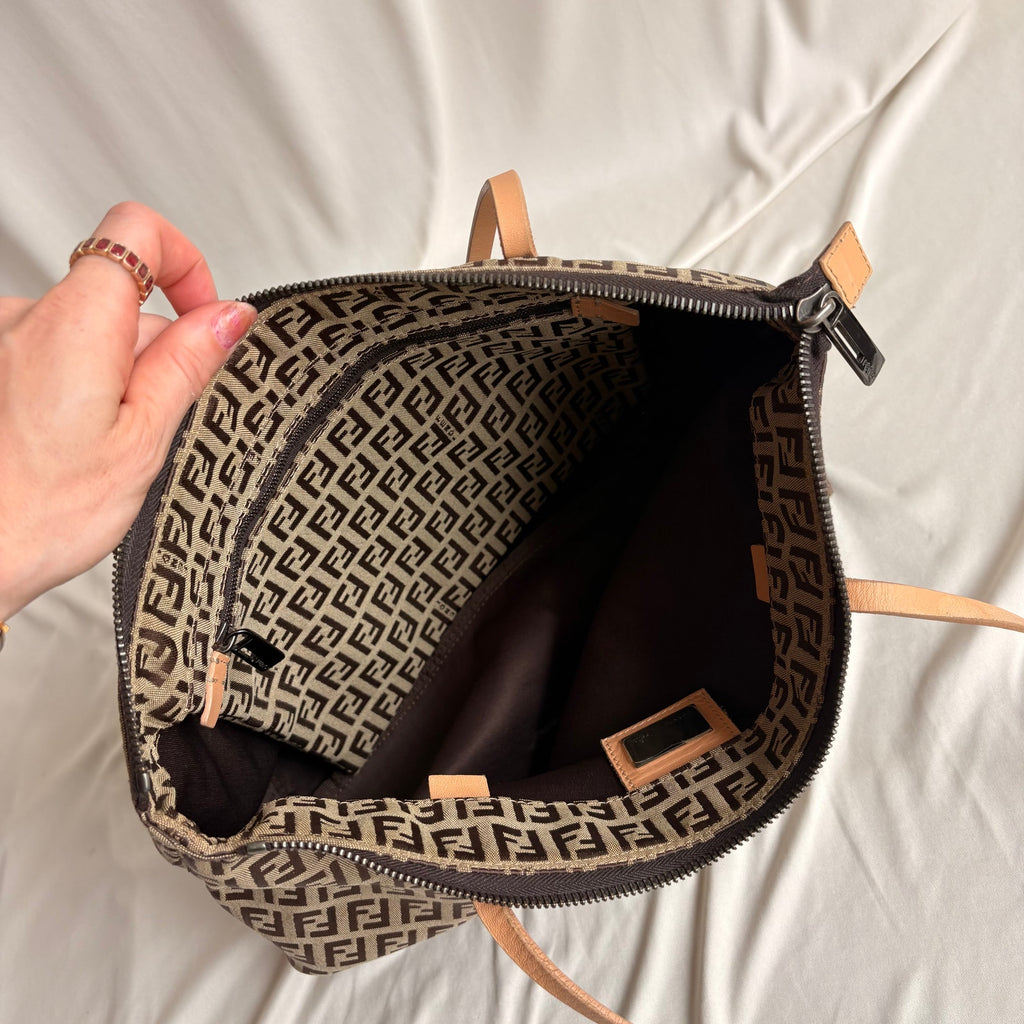 Vintage Fendi Brown and Tan Zucchino Canvas Tote - Early 2000s